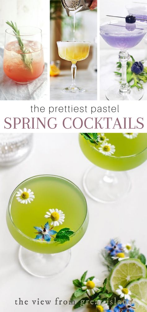 Colorful spring cocktails Pastel Cocktails, Spring Drinks Cocktails, Breakfast Beverages, Easter Cocktail Recipes, Easy Spring Cocktails, Easter Drink, Easter Cocktails, Spring Cocktails Recipes, Spring Drink