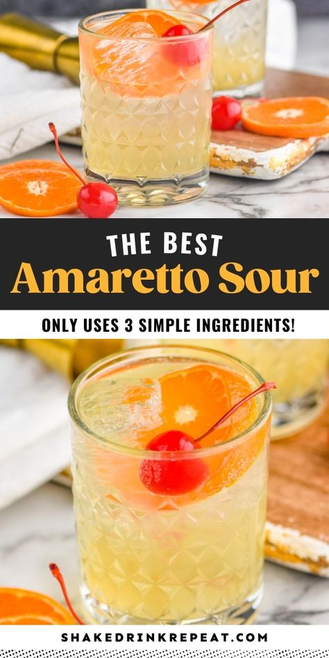 Amaretto Sour Mocktail, Easy Good Cocktails, Disaronno Sour Recipe, Margaritas, Simple Liquor Drinks, Simple Party Cocktails, Easy Yummy Cocktails Drink Recipes, Sweet Liquor Drinks Alcohol, Mixed Drinks With Disaronno