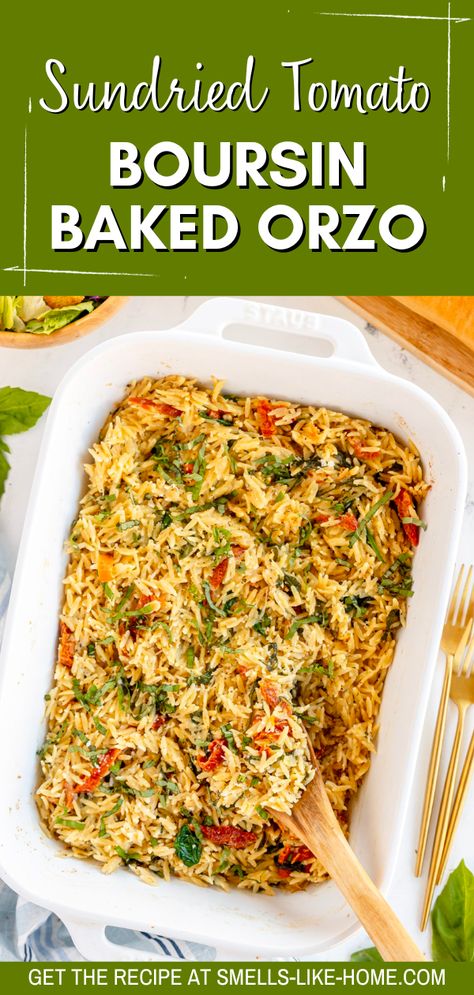 Orzo Sundried Tomato Chicken, Orzo Entree Recipes, Orzo Pasta Sundried Tomatoes, Grape Tomatoes And Boursin, Chicken Sausage Orzo Boursin, Orzo Recipes With Sundried Tomatoes, Boisin Cheese Orzo, Saffron Orzo Recipes, Orzo Recipes Beef