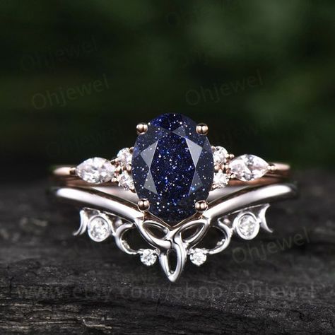 Viking Wedding Ring, Black Spinel Ring, Ring Moon, Moissanite Wedding Ring Set, Cute Engagement Rings, Blue Sandstone, Moissanite Wedding Ring, Viking Ring, Spinel Ring