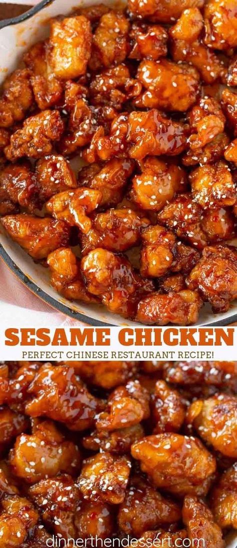 Chinese Sesame Chicken, Crispy Sesame Chicken, Easy Sesame Chicken, Chicken Thights Recipes, Homemade Chinese Food, Cibo Asiatico, Chinese Chicken Recipes, Sesame Chicken Recipe, Resep Salad