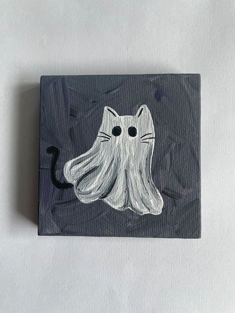 GypsyEllaDesigns - Etsy Canada Painting Fall Pumpkins, Easy Painting Ideas Halloween, Cat Ghost Painting, Small Simple Paintings, Ghost Canvas Painting, Easy Fall Paintings For Beginners, Gothic Painting Ideas, Fall Paintings On Canvas Easy, Simple Canvas Art