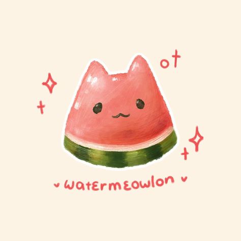 Kawaii, Peach Doodle Cute, Animal Fruit Drawing, Cute Animal Drawings Wallpaper, Watermelon Cute Drawing, Cute Watermelon Drawing, Fruit Illustration Design, Cute Fruit Illustration, Watermelon Doodle