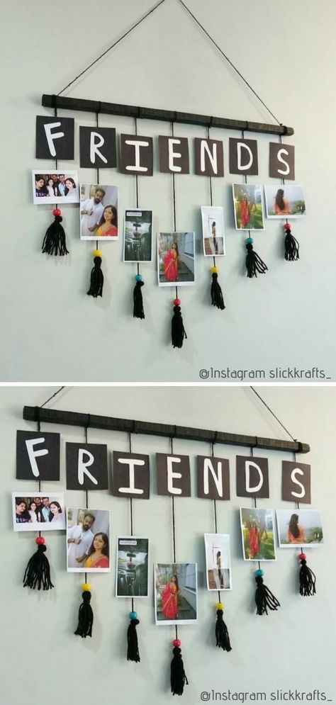 Diy Photo Wall, Diy Photo Display, Photo Frame Crafts, Photo Wall Hanging, Hiasan Bilik Tidur, Deco Jungle, Hiasan Bilik, Wall Hanging Crafts, Diy Paper Crafts Decoration