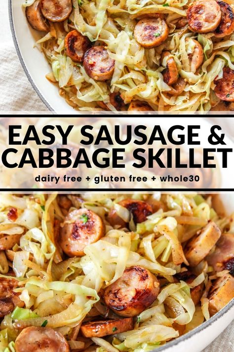 Dinner Idea With Cabbage, Best Cabbage And Sausage Recipe, Fried Cabbage And Sausage Skillet, Recipes For Cabbage Dinners, Health Cabbage Recipes, Cabbage Recipes New Years, Easy Cabbage And Sausage Recipes, Recipes With Cabbage And Sausage, Meal Ideas With Cabbage