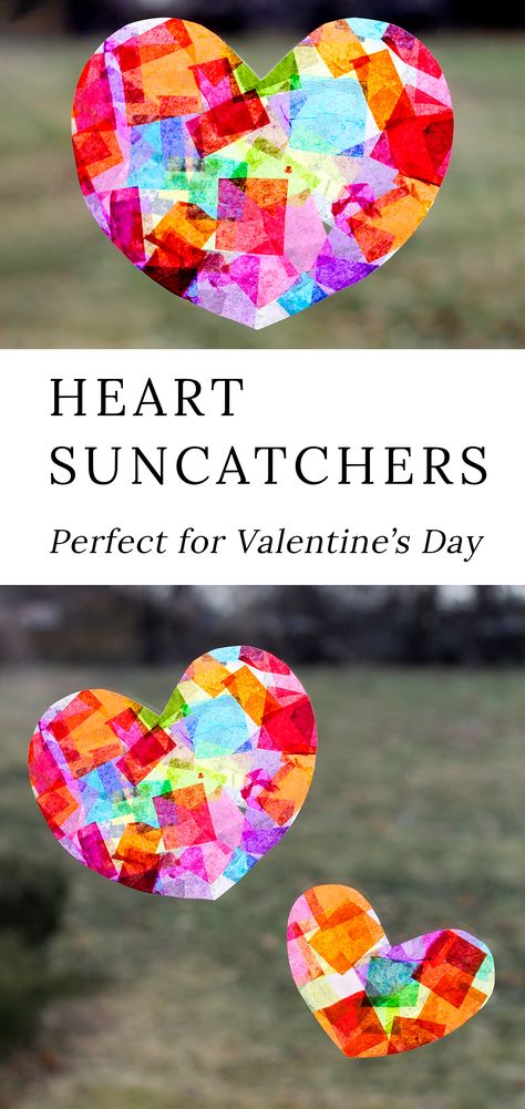 Heart Suncatchers, Heart Rainbow, Suncatcher Craft, Valentine's Day Crafts For Kids, Valentine Crafts For Kids, Heart Template, Rainbow Crafts, My Funny Valentine, Heart Crafts