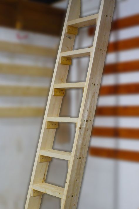 Simple DIY Loft Ladder Playhouse Loft Ladder, Shed Loft Ladder, Diy Wooden Ladder How To Build, How To Build A Ladder For A Loft, Ladder Diy How To Build, Diy Ladder For Playhouse, Loft Ladder Plans, Diy Loft Ladder How To Build, How To Make A Ladder