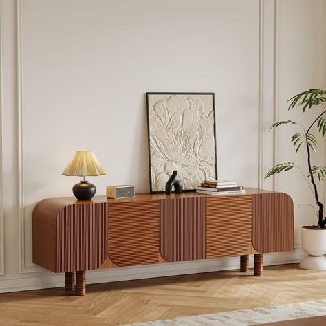 71" Modern Wood TV Stand, Media Console - 70.87"x15.7" - On Sale - Bed Bath & Beyond - 40543645 Cherry Wood Media Console, Tall Media Console, Post Modern Living Room, Vintage Media Console, Mid Century Media Console, Deco House, Cool Tv Stands, Storage Credenza, Inspire Me Home Decor