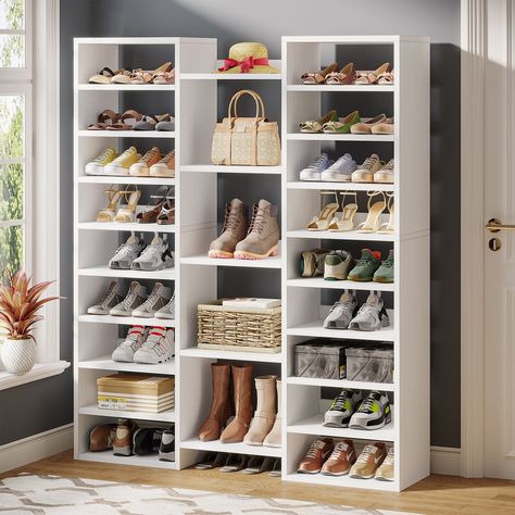 14-Tier Shoe Rack, 46 Pairs Freestanding Tall Shoe Shelf Entryway Shoe Organizer Shoe Cabinet - Bed Bath & Beyond - 39961237 Shoe Storage Design, Modern Shoe Rack, Wooden Shoe Storage, Shoe Organizer Entryway, Wooden Shoe Racks, Closet Shoe Storage, Shoe Storage Shelf, Shoe Storage Rack, Entryway Shoe