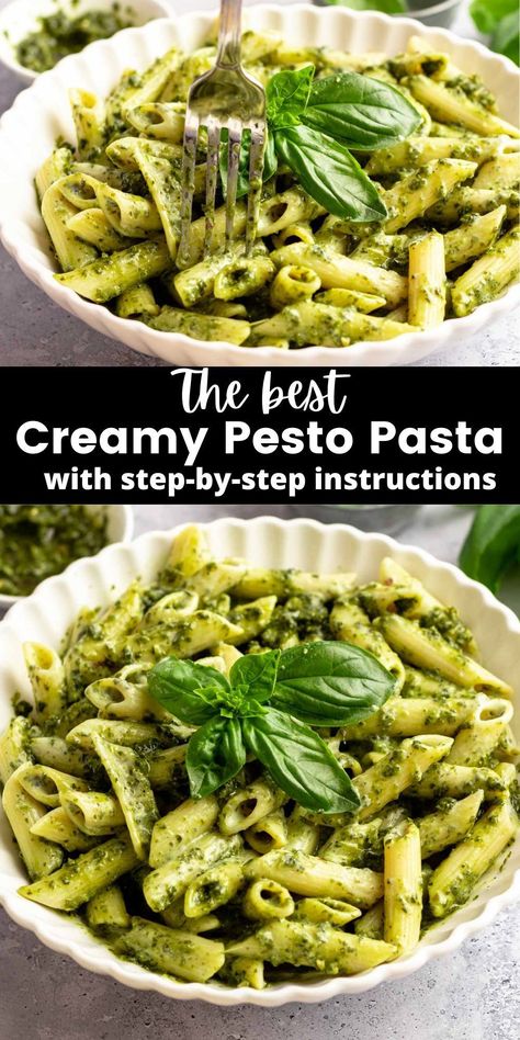 Pesto Alfredo Pasta Recipes, Sausage And Pesto Pasta, Chickpea Pesto Pasta, Easy Creamy Pesto Pasta, Creamy Pesto Pasta Sauce, Cheesy Pesto Pasta, Pesto Pasta Vegetarian, Best Pesto Pasta Recipe, Pesto Cream Sauce Pasta