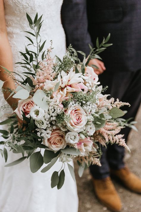 Sage Green Blush Pink Bouquet, Sage Green And Blush Pink Wedding Flowers, Champagne And Blush Bouquet, Pink Eucalyptus Bouquet, Rustic Wedding Flower Decor, Blush Pink And Sage Green Bridal Bouquet, Flower Bouquets For Weddings, Sage Green And Blush Wedding Bouquet, Wedding Flowers Sage And Blush