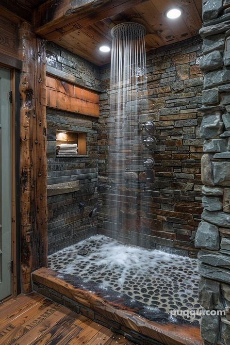 Rock Showers Walk In, Diy Small Shower Ideas, Double Wide Shower Remodel, Dream House Design Ideas, Custom Walk In Showers, Walk In Master Shower Ideas, Dream House Decor Bathroom, Open Shower Bathrooms, Cedar Ceiling Bathroom