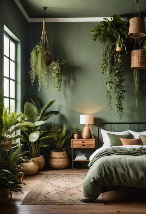 39 Sage Green Farmhouse Bedroom Ideas: Trendy Rustic Chic 40 Green Teal Bedroom Ideas, Bedroom Ideas Aesthetic Sage Green, Green Wood Bedroom Ideas, Olive And Sage Green Bedroom, Green Wall Styling, Green Brown Home Aesthetic, Green Natural Bedroom Ideas, Boho Olive Green Bedroom, Bedroom Inspirations Olive Green