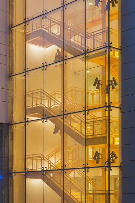 Stairs Window, Depaul University, Homemade Curtains, Theatre School, Glass Stairs, Window Glazing, Glass Curtain Wall, Glass Curtain, Facade Lighting