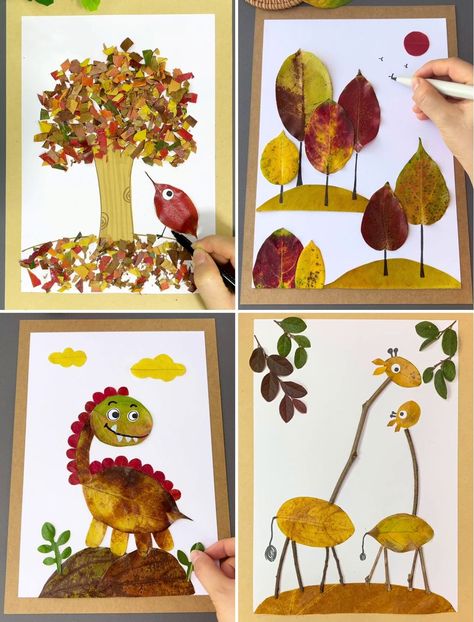 Easy Leaf Craft Ideas for Kids | craft | DIY Stunning Leaf Crafts for Kids to Make | By Activities For Kids | Hello everyone, welcome or welcome back to your own Facebook page. In today's video we are back again with the amazing craft series. So here we are teaching you with the help of leaves how to draw different things. So the first one here is we have made trees with the help of leaves. Now that is something which is called peak of creativity I guess. Now we are making a palm leaf with the h Nature Collage Preschool, Leaves Activities For Kindergarten, Leaf Collage Art, Leaf Activities For Kindergarten, Leaf Experiments For Kids Science, Leaf Art Kindergarten, Nature Collage For Kids, Leaf Craft Preschool, Leaf Projects Preschool