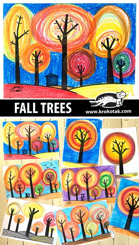 krokotak | FALL TREES Fall Art Projects 2nd Grade, Fall Art Third Grade, Fall 2nd Grade Art Projects, Fall Art Project 3rd Grade, Halloween Story And Craft, Fall Art Projects For 3rd Grade, Fall Art 2nd Grade, Fall Classroom Art Projects, Kindergarten September Art