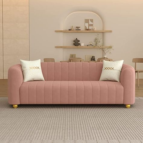 Amazon.com: 83'' Velvet Sofa, Chesterfield Velvet Upholstered Modern Love seat, with 2 Lumbar Pillows and Round Gold Plated Feet Cream Sofa, 3 Seat Living Room Apartment Large Sleeper Sofa (Cream Pink) : Home & Kitchen Living Room Designs Pink Sofa, Sofa Models Modern, Sofa 3+2, Pink Love Seat, Chesterfield Sleeper Sofa, Pink Sofa Living Room, Feet Cream, Pink Living Room Decor, Velvet Sofa Living Room