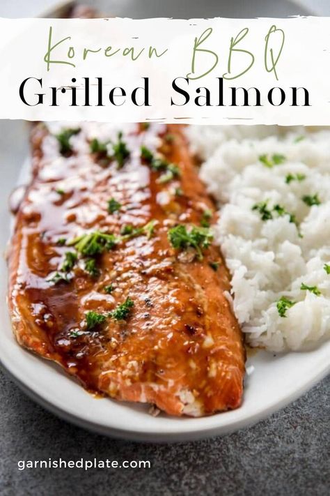 For a quick and healthy weeknight dinner, you can't beat a delicious grilled salmon! This Korean BBQ Grilled Salmon comes together with just a few ingredients and is easy to make! #garnishedplate #salmon #grilledsalmon #salmonrecipe #grillrecipe Korean Bbq Fish, Extremely Cheap Meals, Bbq Salmon Recipes, Smoked Seafood, Cooking Goals, Salmon Appetizer Recipes, Korean Bbq Grill, Fish Meals, Meals For Three