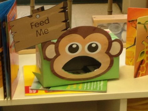 Feed the Monkey Game. Identify a number and feed the monkey that amount of bananas Animals Eyfs, Feed The Monkey, Monkey Habitat, Banana Crafts, Gruffalo Party, Box Activities, 5 Little Monkeys, Monkey Puzzle, Number Counting