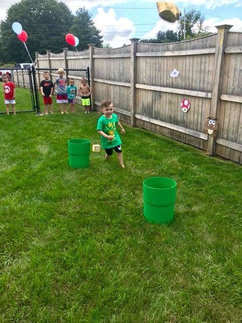 Super Mario Themed Party Games, Mario Party Games Nintendo, Mario And Luigi Birthday Party Games, Super Mario Outdoor Games, Mario Birthday Party At Home, Super Mario Outdoor Party, Backyard Mario Party, Super Mario Birthday Party Obstacle Course, Outdoor Super Mario Birthday Party