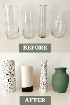 Diy Vases Centerpiece, Diy Decoration Pieces, Diy Glass Jar Decor, Glass Bottle Vase Decor, Things To Do With Vases, Dipped Vase Diy, Vase Upcycle Ideas, Upcycled Bottles And Jars, How To Dye Glass Vases