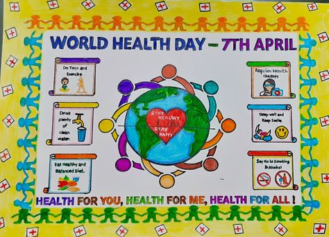 World Hygiene Day Poster, My Health My Right Drawing, Poster On World Health Day, World Health Day Poster Ideas, Good Health And Well Being Poster Drawing, Healthy Community Poster, Health And Hygiene Drawing, Global Health Initiatives Poster, Health Awareness Poster Drawing