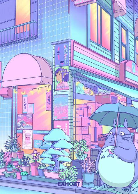 Japanese Vaporwave Aesthetic, Pastel Vaporwave Aesthetic, Chill Art, Design Tricks, Japan Illustration, Different Planets, Artwork Wallpaper, Pink Room Decor, Vaporwave Art