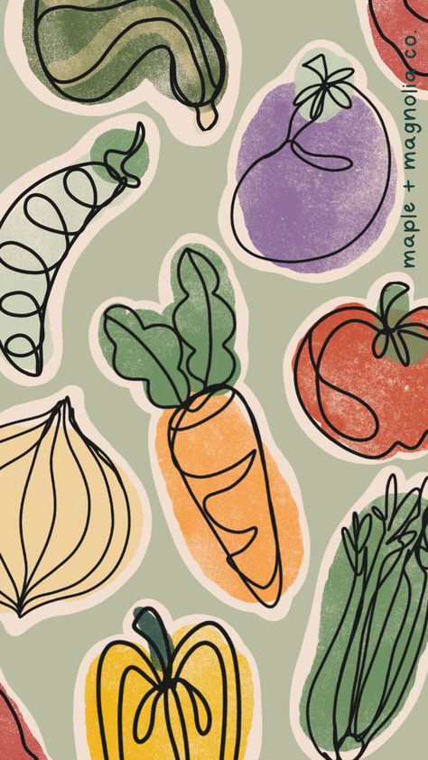 Aesthetic Nutrition Wallpaper, Veggie Background Wallpapers, Cute Fruits Wallpapers, Nutrition Aesthetic Art, Nutrition Background Wallpapers, Procreate Food Illustration, Nutrition Wallpaper Backgrounds, Vegan Wallpaper Backgrounds, Plants Illustration Wallpaper