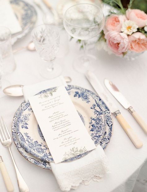 Blue Place Settings, Jane Austen Wedding, Regency Wedding, Blue White Weddings, Destination Wedding Inspiration, Wedding Place Settings, Diy Spring, French Wedding, Wedding Table Settings