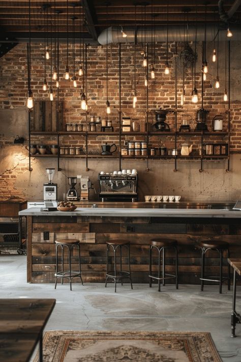 29 Coffee Bar Styling Ideas 4 Restaurant Bar Design Ideas Small Spaces, Industrial Theme Restaurant, Coffee Cafe Ideas Design, Tap House Bar Ideas, Country Bar Design, Farmhouse Restaurant Design, Small Restaurant Bar Design, Industrial Interior Design Cafe, Cafe Interior Design Industrial