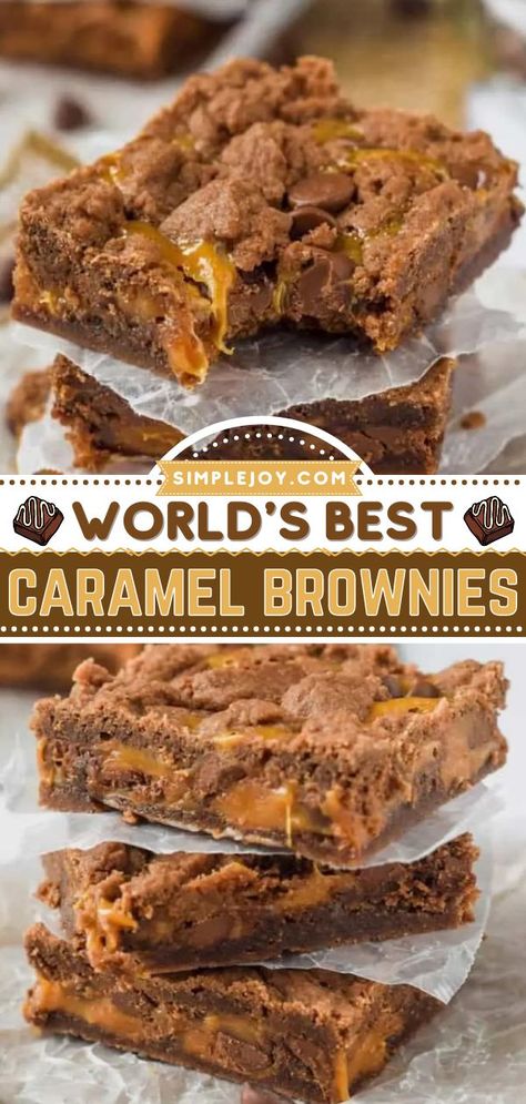 World’s Best Caramel Brownies, chocolate desserts, brownies, sweet treats Pie, German Chocolate Caramel Brownies, Carmel Ideas Dessert Recipes, Gooey Caramel Brownies, Carmel Square Desserts, Caramel Chocolate Brownies, Brownies With Caramel Bits, Brownies With Caramel In The Middle, Chocolate Caramel Squares