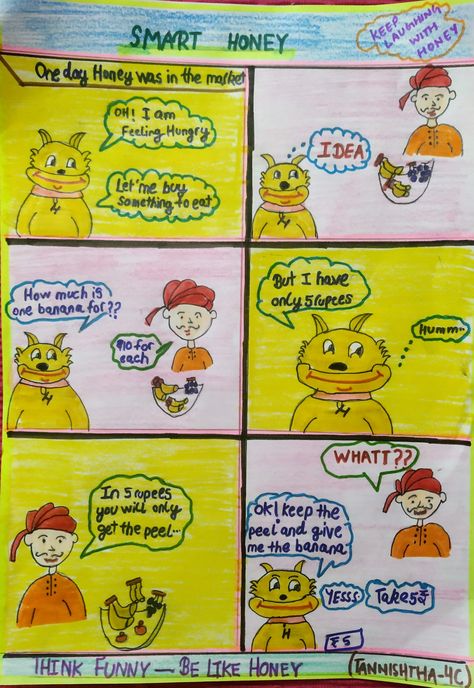 Easy comic strip for kids Comic Strip Easy To Draw, Funny Comic Strip Ideas, Easy Comic Strip Ideas, Easy Comics, Easy Comics Strips, Comic Strip Ideas, Small Stories For Kids, Comics Strips, English Stories