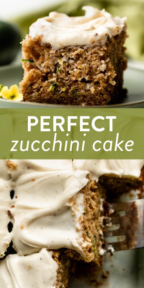 This easy zucchini cake comes together quickly. You'll love the cinnamon and brown sugar flavors paired with the soft and moist texture. #cake #zucchini #brownbutter #sweettreats Best Easy Zucchini Bread Recipe, Easy Zucchini Cake Recipes, Desserts With Zucchini Baking, Zucchini Cinnamon Cake, Flavored Zucchini Bread, Deserts Using Zucchini, Chocolate Cake Mix With Zucchini, Zucchini Blondies Recipe, Zucchini Cake With Brown Butter Frosting