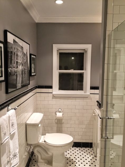 1920s Bathroom Remodel | Subway Tile | Penny Tile Floor Tile Wainscoting Bathroom, 1920s Bathroom Remodel, Classic Bathroom Tile, Casa Rock, 1920s Bathroom, White Tile Bathroom, Penny Tile Floors, Vintage Inspired Bathroom, Makeover Kamar Mandi