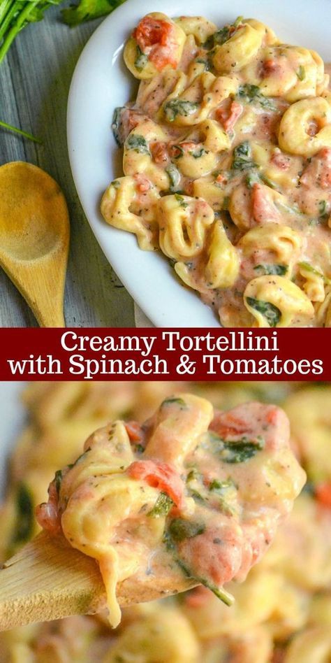 A saucy pasta dinner can be hard to find in one dish, but this Creamy Tortellini with Spinach & Tomatoes certainly does deliver. Creamy Tortellini With Spinach, Tortellini With Spinach, Creamy Tortellini, Makanan Italia, Resep Pasta, Wallpaper Food, Tortellini Recipes, Potato Recipes Side Dishes, Diner Recept