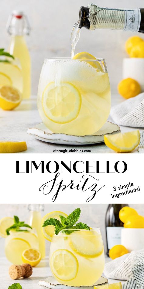 Limoncello Spritz Cocktail, Lemoncello Drink Ideas, Limoncello Spritz Pitcher, Fresh Lemon Cocktails, Drinks For Bbq Party, Drinks With Lemoncello Recipes, Lemoncello Recipes Diy, Lemoncello Spritz Recipes, Spritz Drink Recipe