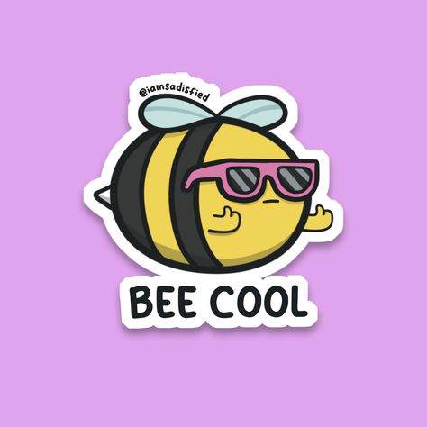 "Water Resistant Matte Vinyl Bee Cool Sticker! Sticker is made in house. Printed on water resistant matte vinyl sticker paper with an Epson EcoTank 2800. Die-cut with Cricut Explore.  Bee Cool is an original illustration, drawn in Procreate! Sticker is approximately 3\" x 2.75\"." Kawaii, Cute Bee Illustration, Bee Illustrations, Bee Cute, Bee Illustration, Financial Budget, Bee Pattern, Bee Sticker, Cool Pencil Drawings