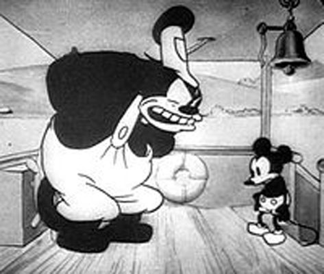 pete-in-steamboat-willie ,' Old Disney, Disney Face Swaps, 1930s Cartoons, Black And White Cartoon, Mickey Mouse Cartoon, Steamboat Willie, First Animation, Cartoon Tattoos, Steam Boats