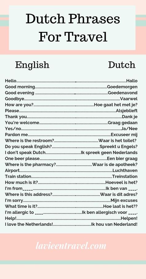 Dutch Phrases - Netherlands Travel - Amsterdam Travel - Amsterdam Itinerary - Dutch Words - Learn Dutch - Use these 25 basic Dutch phrases on your trip to Amsterdam! Travel to the Netherlands with this list and get around like a local! La Vie en Travel #amsterdam #netherlands #dutch #travel Dutch Travel Phrases, Travel The Netherlands, Learn Dutch Netherlands, Basic Dutch Phrases, Dutch Language Learning Netherlands, Netherlands Travel Itinerary, Dutch Captions, Learning Dutch Language, How To Learn Dutch