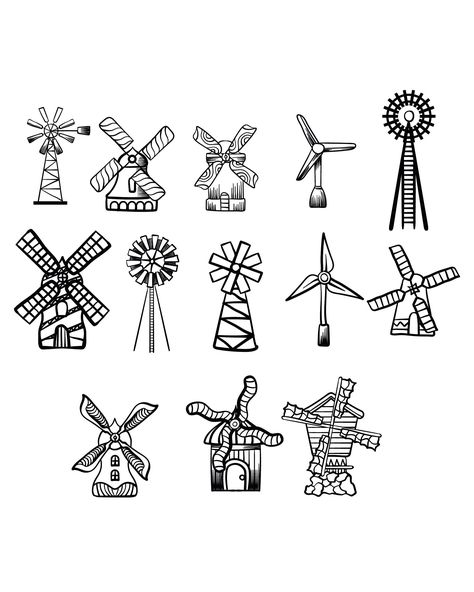 Windmill Tattoo, Windmill Drawing, Windmill Diy, Netherlands Windmills, Dutch Tattoo, Farm Windmill, Dutch Tiles, Flower Wrist Tattoos, Dutch Windmills