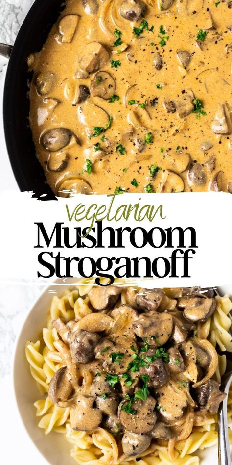 Crockpot Mushroom Stroganoff, Vegetarian Meals With Mushrooms, Slow Cooker Mushroom Stroganoff, Veg Stroganoff Recipe, Mushroom Stroganoff Recipe Vegetarian, Mushroom Stroganoff Crockpot, Meatless Mushroom Recipes, Vegetarian Meals With Mashed Potatoes, Healthy Mushroom Stroganoff