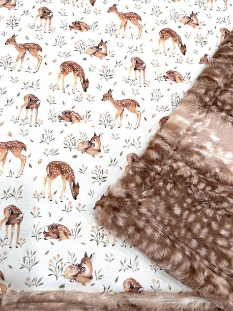 "You'll love this woodland blanket.  It features neutral colors and the cutest fawn deer.  This plush blanket will make a perfect new baby gift.  It can be gender neutral or for girl or boy depending on the backing color chosen. This beautiful handmade blanket has several different options to choose including size, minky backing, and personalization. This luxurious blanket is made with an adorable designer cotton print on top and a bottom of your choice of minky.  This is a luxury blanket not a Fawn Themed Nursery, Soft Woodland Nursery, Western Baby Blankets, Deer Nursery For Girl, Woodland Gender Neutral Nursery, Baby Boy Deer Nursery, Woodsy Nursery Girl, Woodland Baby Nursery Girl, Deer Nursery Ideas Boy