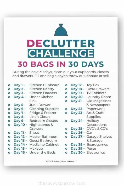 Household Cleaning Tips, 30 Day Declutter, Decluttering Challenge, Organize Ideas, Declutter Checklist, Declutter Challenge, Declutter Home, Renovation Budget, House Cleaning Checklist