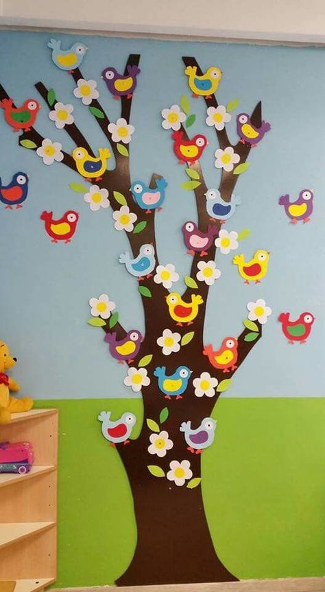 spring tree craft idea | Crafts and Worksheets for Preschool,Toddler and Kindergarten School Decorations, Aktivitas Montessori, Spring Tree, Bird Crafts, Kids Classroom, Class Decoration, Art N Craft, Tree Crafts, Crafting Ideas