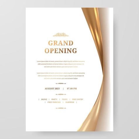 Luxury elegant grand opening poster template with golden shiny satin fabric element Grand Opening Poster, Grand Opening Invitations, Grand Opening Party, Inauguration Ceremony, Invitation Text, Gathering Space, Music Party, New Office, Card Invitation