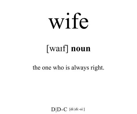 Marriage is the most beautiful thing on earth, wonderful things happen here every day. In connection with the partnershirt 'husband' you can clearly mark out the roles. #wife #partnershirt #marriage #husband #dictionary #definition #collection Humour, Funny Quotes On Husband, Funny Dictionary Definitions, Wife And Husband Aesthetic, Husband Wife Funny Quotes, Wife Meaning, Husband And Wife Aesthetic, Wife Definition, Marriage Definition