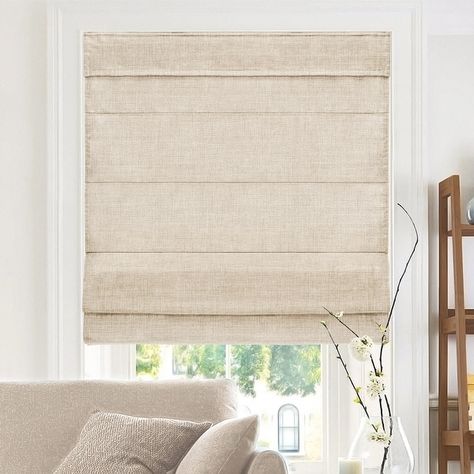 Chicology Belgian Flax Cordless Roman Shades - Bed Bath & Beyond - 22047194 Fabric Window Coverings, Dining Room Window Treatments, Classic Roman Shades, Linen Roman Shades, Fabric Roman Blinds, Room Darkening Shades, Light Filtering Shades, Fabric Roman Shades, Cordless Roman Shades