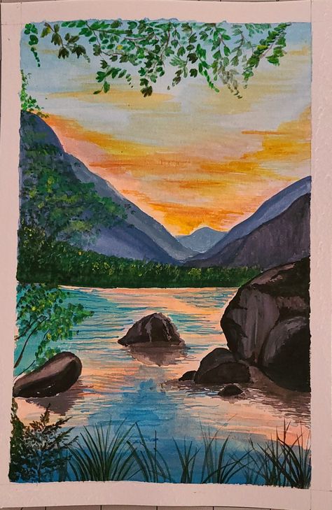 Nice Landscape Painting, Canvas Painting Ideas Landscape Easy, Landscape Ideas For Painting, Dream Core Painting, Landscape Ideas To Draw, Drawing A Scenery, Canvas Painting Scenery Landscapes, Landscape Drawings Color, Big Watercolor Painting Art Projects