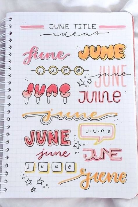 If you're looking a way to start of your bullet journal spreads and pages for June, check out these collection of June-themed headers and titles for inspiration! Bujo Headers, June Bujo, Tittle Ideas, June Bullet Journal, Journal Headers, Bullet Journal June, Bullet Journal Titles, Bullet Journal Headers, Bullet Journal Month