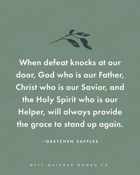 When defeat knocks at our door, God who is our Father, Christ who is our Savior, and the Holy Spirit who is our Helper, will always provide the grace to stand up again. –Gretchen Saffles #wellwateredwomen | theologically rich bible study resources tools tips Christian women ministry God's word scripture bible verse encouragement Godly woman quotes Verse Encouragement, Christian Women's Ministry, Scripture Bible, Study Resources, Godly Woman Quotes, My Joy, Spirit Quotes, Trust In The Lord, Encouraging Bible Verses